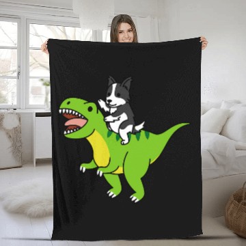 Discover Border Collie Riding TRexs Dinosaur Dog 1 Baseball Tees Fleece Blankets