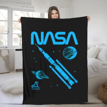 Discover Lacrosse Gift NASA Artemis SLS Space Launch System Worm Logo 22 Fleece Blankets