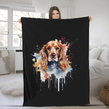 Discover Colorful Cocker Spaniel watercolor art Fleece Blankets