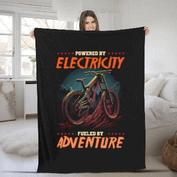 Discover Powered By Electricity Fueled By Adventure EBiker Fleece Blankets