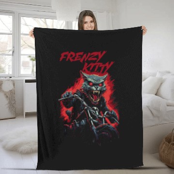 Discover Frenzy Cat 2Motorcycle Zombie Cat Fleece Blankets