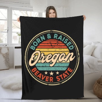 Discover Oregon Beaver State Born 2Raised Homeland Vintage Fleece Blankets
