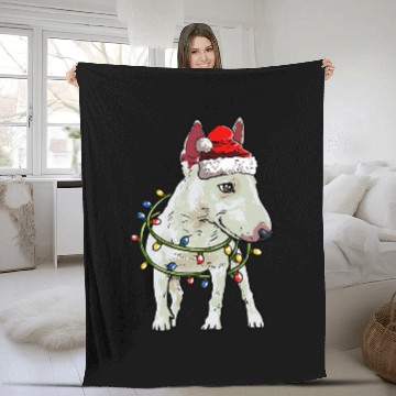 Discover Cute Bull Terrier Santa Christmas Tree Lights Xmas Fleece Blankets