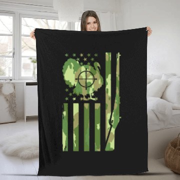 Discover Turkey Hunting American Flag Turkey Hunter Fleece Blankets