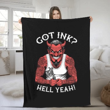 Discover Got Ink Funny Tattoo Devil Hell Yeah Inked Tattooist Fleece Blankets