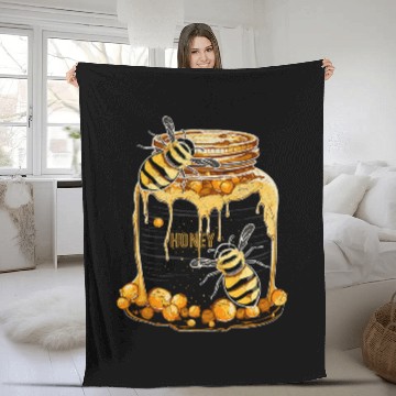 Discover Honey Jar With Honey Bees Beekeeping Fleece Blankets