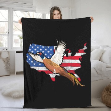 Discover Pheasant Hunter American Flag Graphic Bird Hunting Vintage Fleece Blankets
