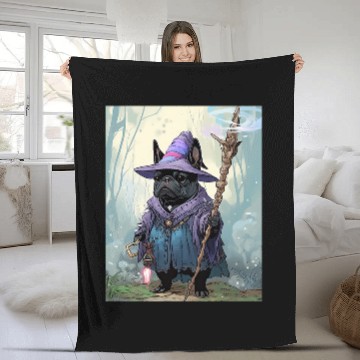 Discover French Bulldog Wizard Funny Dog Magic Fleece Blankets