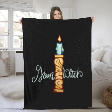 Discover Green Witch Spell Candle Art Wiccan Fleece Blankets