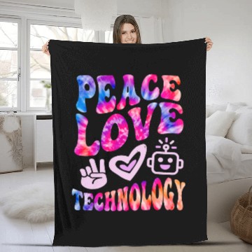 Discover Retro PEACE LOVE TECHNOLOGY vintages Computer Teacher Vibes Fleece Blankets