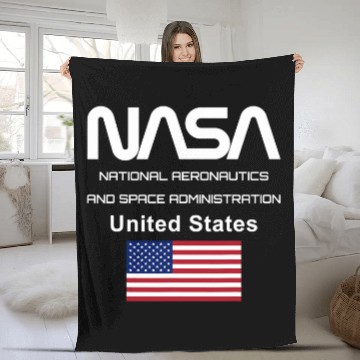 Discover Lacrosse Gift NASA US Flag Worm Logo Fleece Blankets