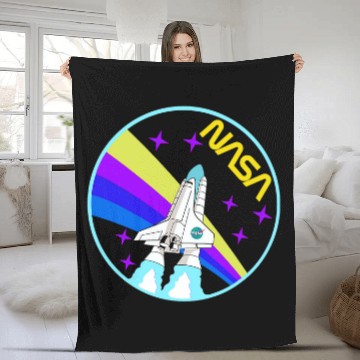 Discover Lacrosse Gift NASA Space Shuttle Worm Logo Rainbow 21 Zip Fleece Blankets
