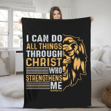 Discover I Can Do All Things Through Christ Lion Art Religious Fleece Blankets