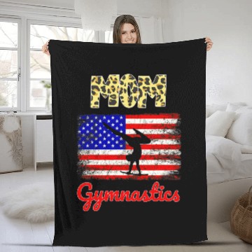Discover Mothers day Gymnastics Mom USA American Flag Fleece Blankets