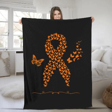 Discover Multiple Sclerosis Awareness MS Boho Butterfly Orange Fleece Blankets