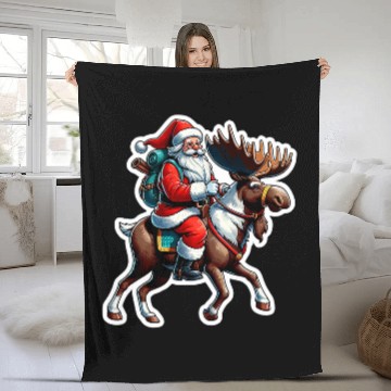 Discover Santa Claus Riding Moose Christmas Moose Baseball Tees Fleece Blankets