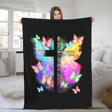 Discover Way Maker Butterfly Half Cross Funny Christian Butterfly Fleece Blankets Fleece Blankets