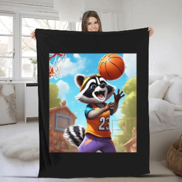 Discover Raccoon Paying Basketball Fleece Blankets