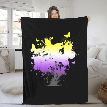 Discover Non Binary Butterfly Tree Non Binary Flag Nonbinary Pride Fleece Blankets