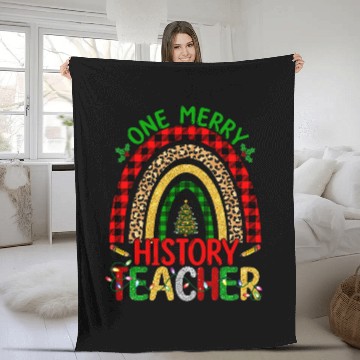 Discover One Merry History Teacher Rainbow Leopard Print Christmas 1 Baseball Tees Fleece Blankets