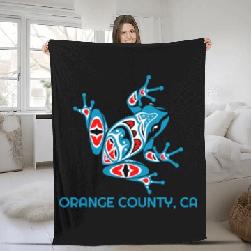 Discover Orange County CA BlueFrog PNW Art Native American Fleece Blankets