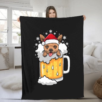 Discover Funny drunk Beer Chihuahua Christmas Dog Fleece Blankets