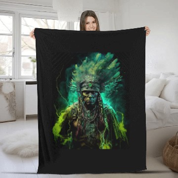 Discover Native American Chief Lightning Bolt Geometric Graphic Fleece Blankets