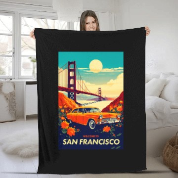 Discover San Francisco vintages Travel Design Fleece Blankets