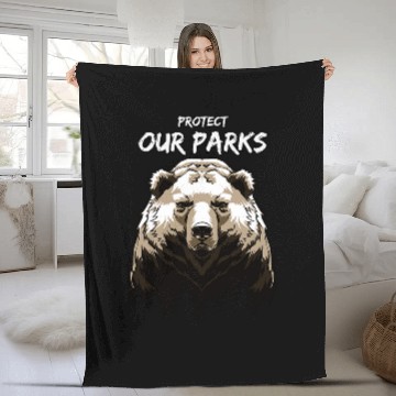 Discover protect our parks hiking camping bear national park Fleece Blankets