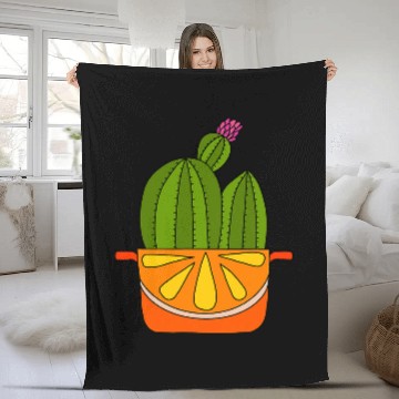Discover Orange Pot Flowering Cactus Fleece Blankets