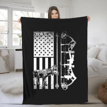 Discover USA American Flag Moose Hunting Bowhunter Big Game Hunter Baseball Tees Fleece Blankets