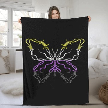 Discover Nonbinary Butterfly Barbwire Nonbinary Flag Nonbinary Pride Fleece Blankets
