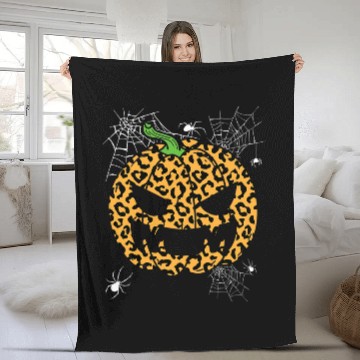 Discover Womens Halloween Spider Webs Cheetah Pumpkin Fleece Blankets