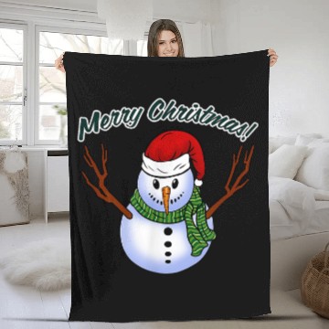 Discover Merry Christmas Cute Holiday Snowman Illustration Baseball Tees Fleece Blankets