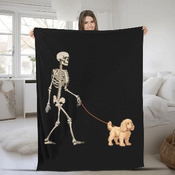 Discover Funny Cocker Spaniel Skeletons Dog Walking Halloween Fleece Blankets