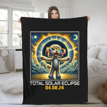 Discover Schnoodle Dog Taking Selfie Solar Eclipse Fleece Blankets