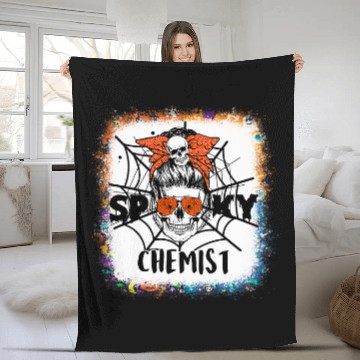 Discover One Spooky Chemist Sugar Skull Pumpkin Halloween Costume Fleece Blankets