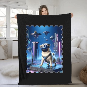 Discover SciFi Gaming Adventure Awaits VR Pug Fleece Blankets