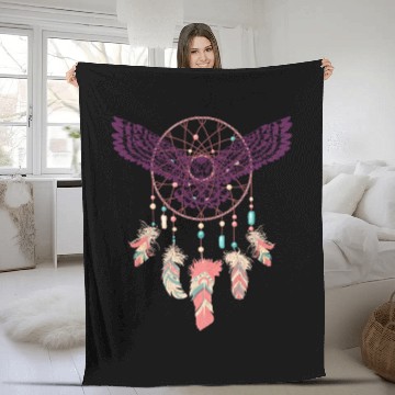 Discover Native American Dreamcatcher Owl Boho Tribal Design Fleece Blankets
