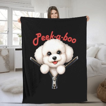 Discover Funny Peekaboo Bichon Frise Fleece Blankets