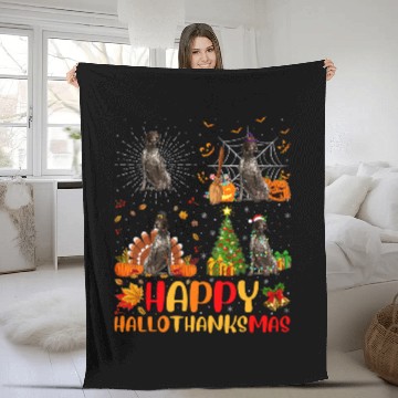 Discover Funny German Shorthaired Pointer Dog Happy Hallothanksmas Fleece Blankets