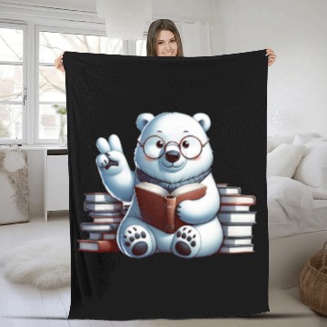 Discover Peace Hand Polar Bear Librarian Book Lover Reader Reading Fleece Blankets