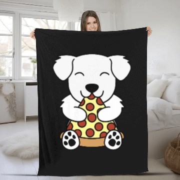 Discover Pizza Great Pyrenees Dog Fleece Blankets