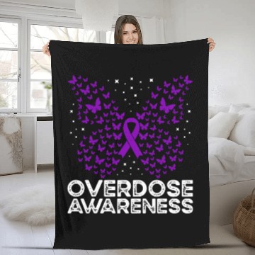 Discover Overdose Awareness Purple Ribbon Butterfly Fleece Blankets
