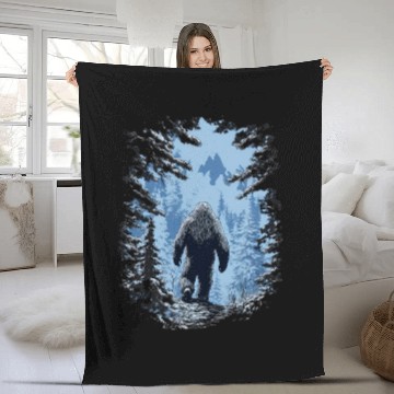 Discover Sasquatch Walking into the Forest yetis Forest Camping Fleece Blankets