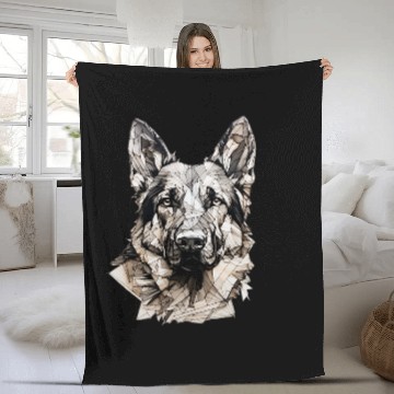 Discover German Shepherd Artistic Geometric Dog Face Fleece Blankets