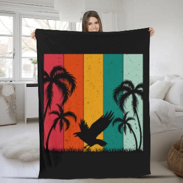 Discover Retro Summer Themed Design Raven Lover Summer Vacation Baseball Tees Fleece Blankets