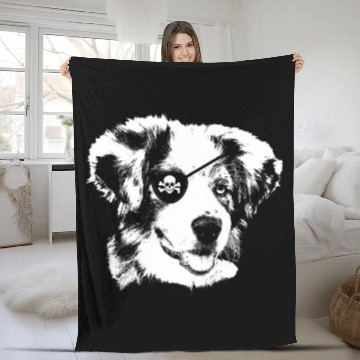 Discover Pirate Australian Shepherd Border Collie With Eye Patch Fleece Blankets
