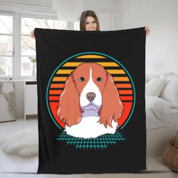 Discover Retro 80s Dog Face Pet Lover Springer Spaniel Fleece Blankets