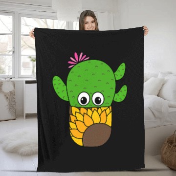 Discover Prickly Pear Cactus In Sunflower Pot Fleece Blankets